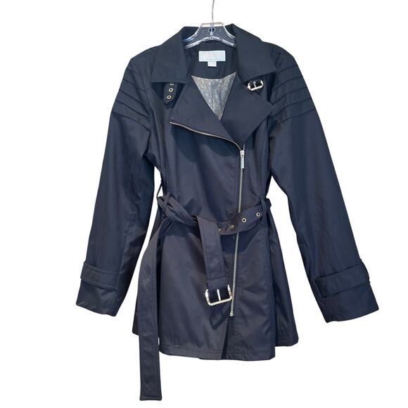 Michael Kors Belted Rain/Trench Coat, Black, Size Large, EUC - Picture 1 of 4
